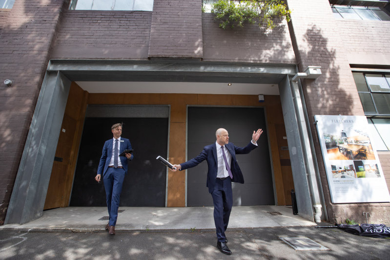 Fletchers Balwyn North auctioneer Michael Richardson and agent Nick Fletcher during the Richmond auction.