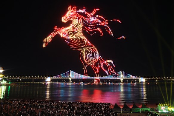 Drones light up the night sky to celebrate the New Year in Busan, South Korea.