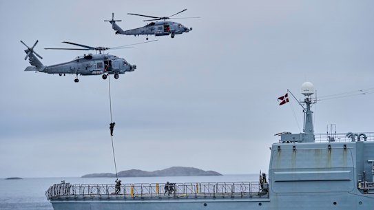 Danish military forces participating in exercises with NATO near Nuuk, Greenland, in September.
