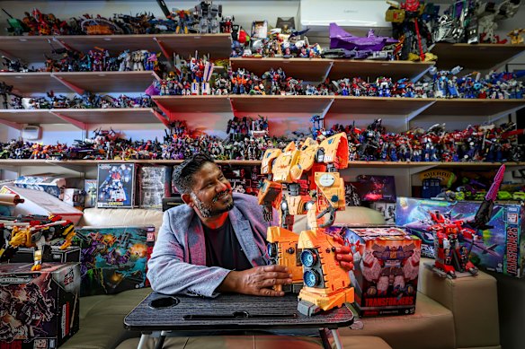 Goro Gupta has a hobby room at home for his Transformers collection.