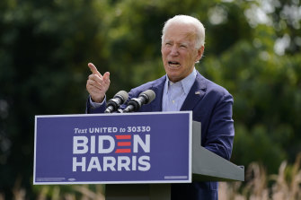 Former vice-president Joe Biden speaking about climate change in Delaware in September.