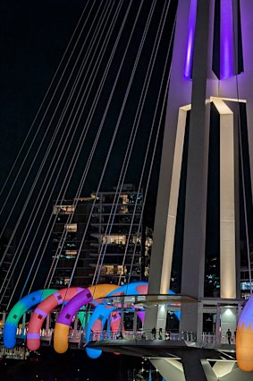 Craig and Karl’s installation across the new Kangaroo Point bridge as part of Brisbane Festival.