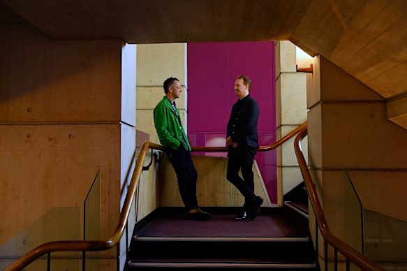 Adam Haddow of SJB architects with Matthew Byrnes of Design 5 – Architects inside the Reader’s Digest building on Waterloo Street in Surry Hills.  