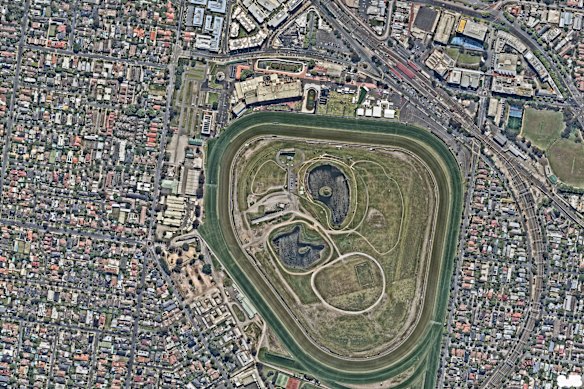 An aerial view of the land in Caulfield that Mount Scopus Memorial College purchased from Melbourne Racing Club.