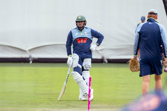 Usman Khawaja at Australian training on Thursday at the SCG. 