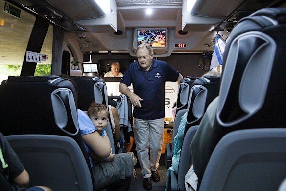 Australian ambassador to Israel Ralph King talks to Australians who are being evacuated from Israel.