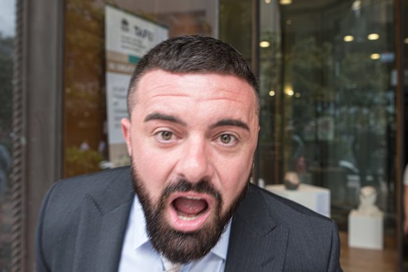 Wade Habkouk, a construction boss turned drug importer, leaves court in 2024. 
His brother, Guy, allegedly schemed up a fake terror attack behind bars.