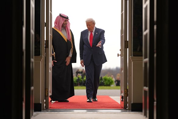 Crown Prince Mohammed bin Salman was welcomed to the White House with a lavish red carpet ceremony.
