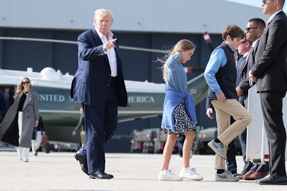 President Donald Trump boards Air Force One in Scotland. On board, he made revealing remarks about his relationship with Jeffrey Epstein.