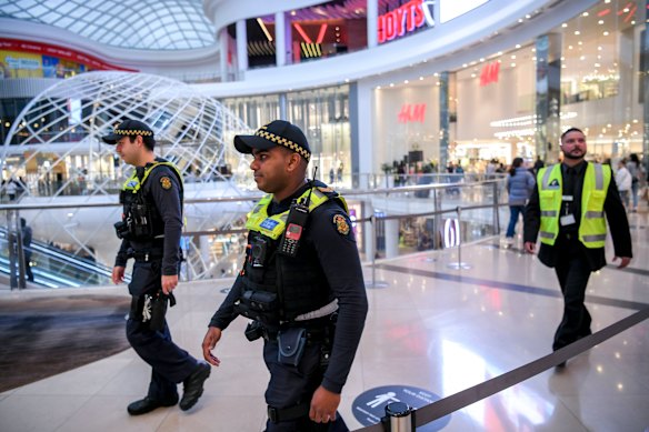 PSOs and security guards on foot patrols in Chadstone Shopping Centre during the pandemic.