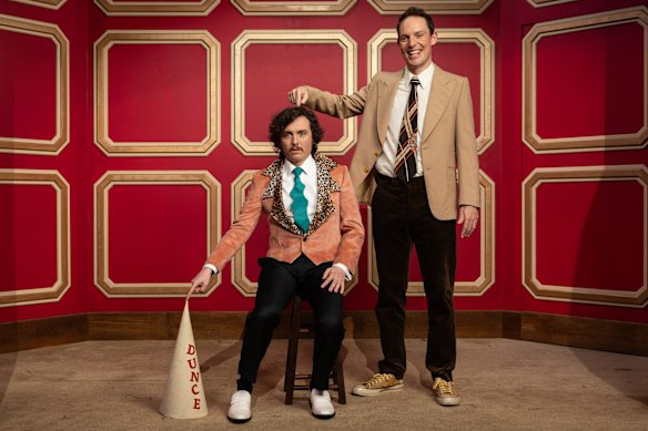 Guy Montgomery (right) with his new Spelling Bee co-host, Sam Campbell.