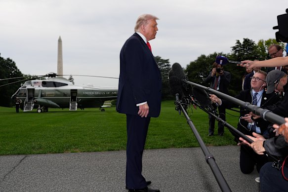 Donald Trump speaks to journalists  during his testy confrontation with the ABC’s John Lyons on Wednesday.