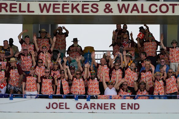 Australia fans during the first Test between the West Indies and Australia at Kensington Stadium in Bridgetown, Barbados.