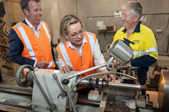 he Leader of the Opposition Sussan Ley takes a tour of the Marley Flow Control facility in Emu Plains with energy and emissions reduction spokesman Dan Tehan.