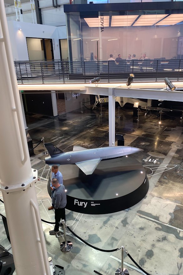 A Fury autonomous fighter jet inside Anduril’s California headquarters.