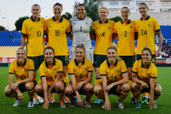 Australische Spieler Posieren Vor Spielbeginn Für Ein Mannschaftsfoto.