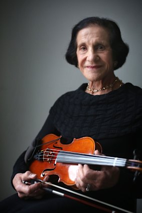 Dame Marie Bashir with her violin prior to a performance with The NSW Doctors Orchestra at the Concourse Concert Hall in Chatswood, 2016. 