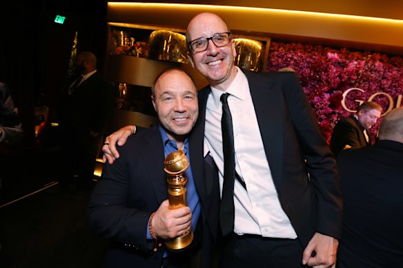 Stephen Graham and Jack Thorne at the Golden Globes last month, where their series, Adolescence, won four awards.