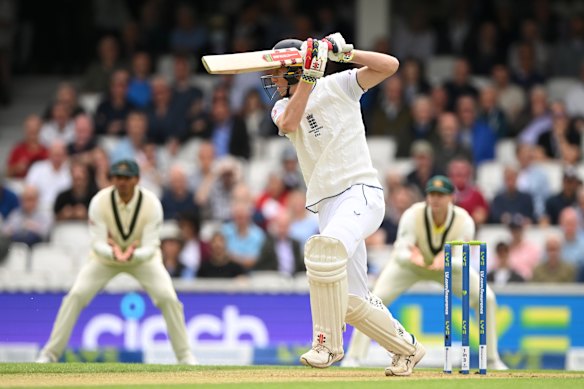 Crawley launches one of his expansive drives.