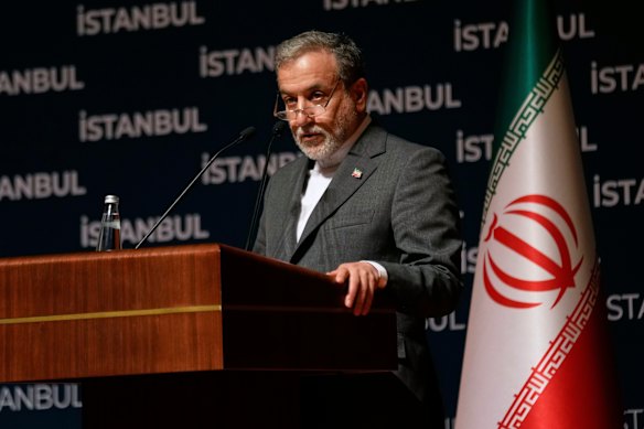 Iranian Foreign Minister Abbas Araghchi attends a news conference in Istanbul.