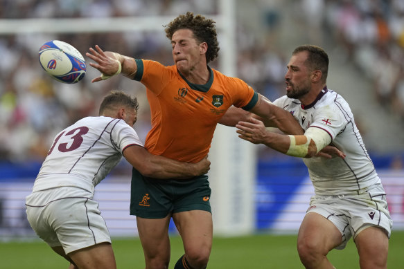 Australia’s Mark Nawaqanitawase playing in the World Cup in France in 2023 against Georgia