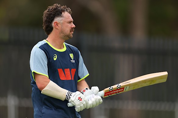 Travis Head during Australia’s net session on Wednesday in Perth. 