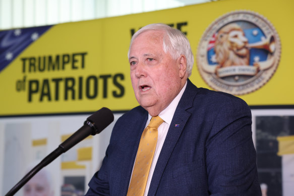 Clive Palmer at the official launch of the Trumpet of Patriots.