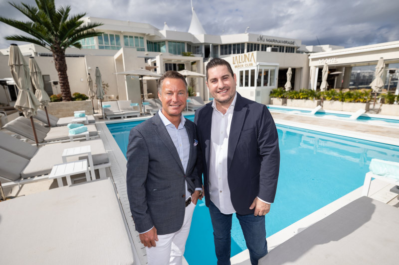 Marriott’s Richard Crawford with Jason Makris at the Marina Mirage site on the Gold Coast.