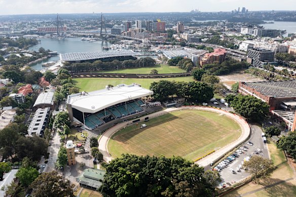 An aerial photo of Wentworth Park greyhound track.