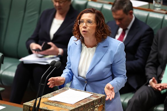 Minister for Employment and Workplace Relations Amanda Rishworth during question time at Parliament House in Canberra. 