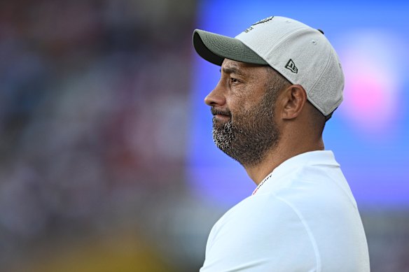 Benji Marshall watches on as the Tigers suffer a heavy defeat to the Sea Eagles.
