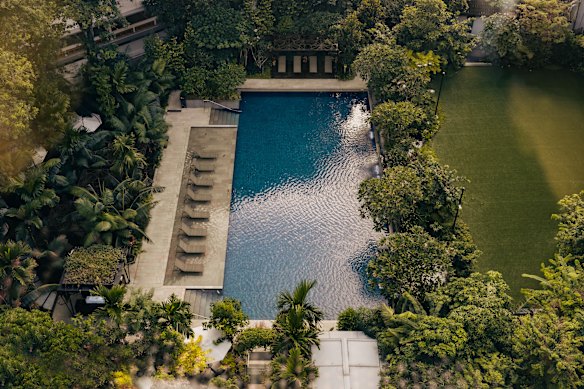 The lush pool area.