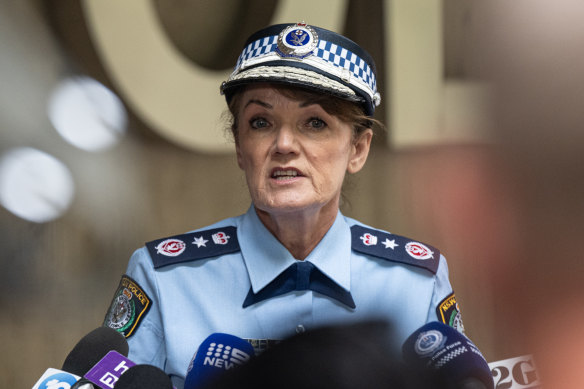Police Commissioner Karen Webb address the media about the investigation into the caravan laden with explosives was found in Dural.