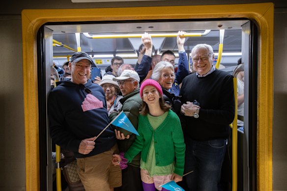 Passengers young and old on the train at Anzac station in the Metro Tunnel.