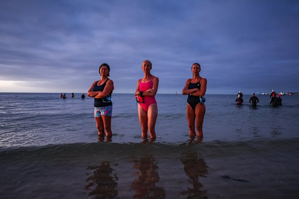 Carrie Thomas, Sarah Galbraith and Sarah Hingston were rescued during a cold water training camp for the Rip Swim in Point Lonsdale