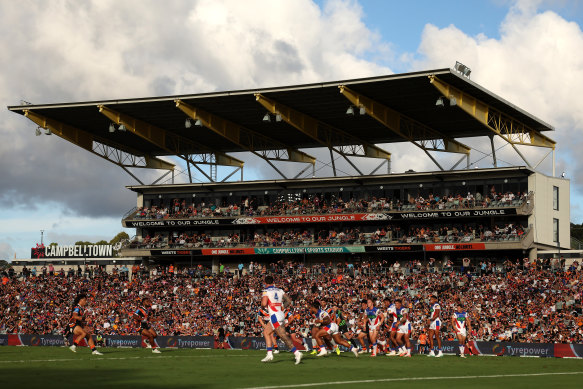 The eastern grandstand at Campbelltown Sports Stadium