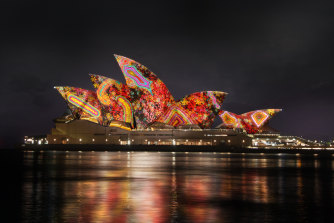 Lighting of the Opera House sails.