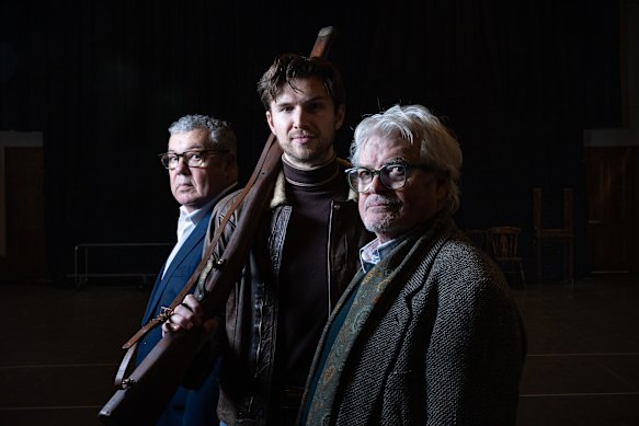 Director Stuart Maunder (left) with Ethan Jones and Reg Livermore.