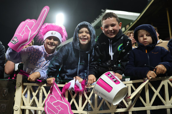 Fans cheer as rain halts play.