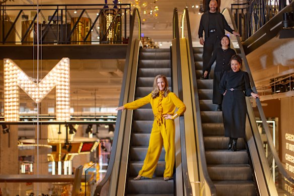 Jo Horgan, founder of Mecca, with staff as she prepares to open the new flagship store in the Bourke Street Mall. 