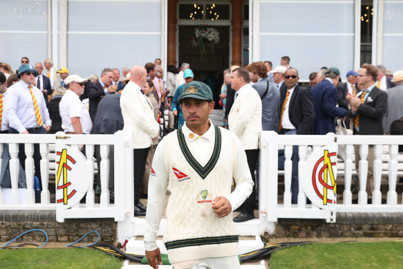 Usman Khawaja outside the Lord’s pavilion after the second Ashes Test in 2023.