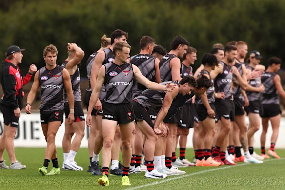The Bombers hit the training track on Monday.