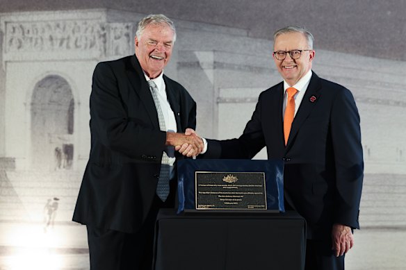Kim Beazley, now the chairman of the Australian War Memorial, and Prime Minister Anthony Albanese in February.