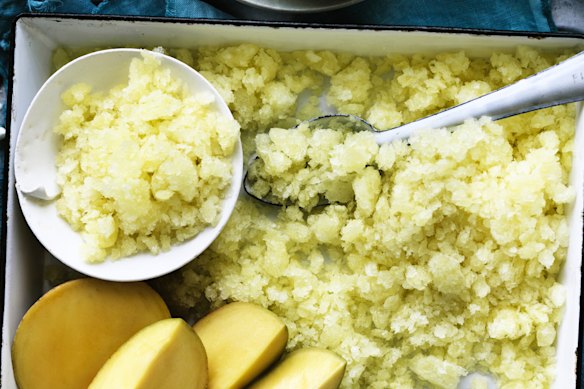 Pineapple, lime and ginger granita.