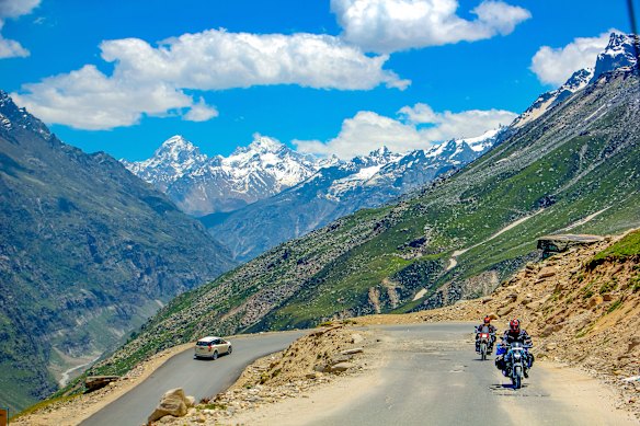 Winding mountain highway in the Spiti Valley region of Himachal Pradesh, India.