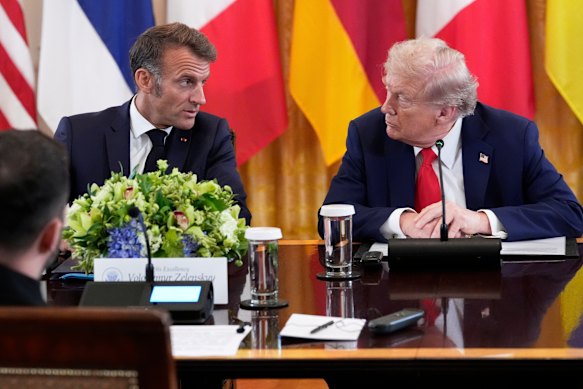 French President Emmanuel Macron and US President Donald Trump during the meeting at the White House on Monday.