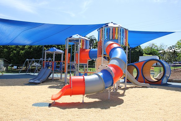 The new Fenwick Park playground behind fencing on Thursday, a day before it was due to reopen.