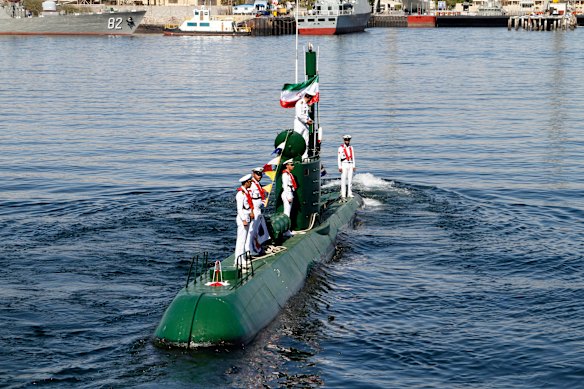 Iran’s navy relies on mini submarines, like the Ghadir-942 shown here, to menace ships on the Strait of Hormuz,