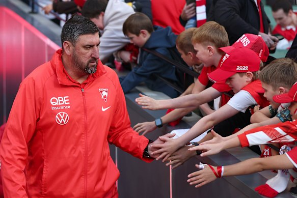 Swans coach Dean Cox before the win over the Bombers.