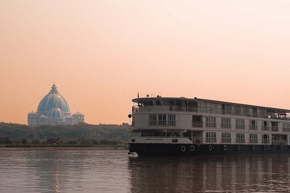 Views of the new ISKON temple from The Ganges Voyager river ship. 